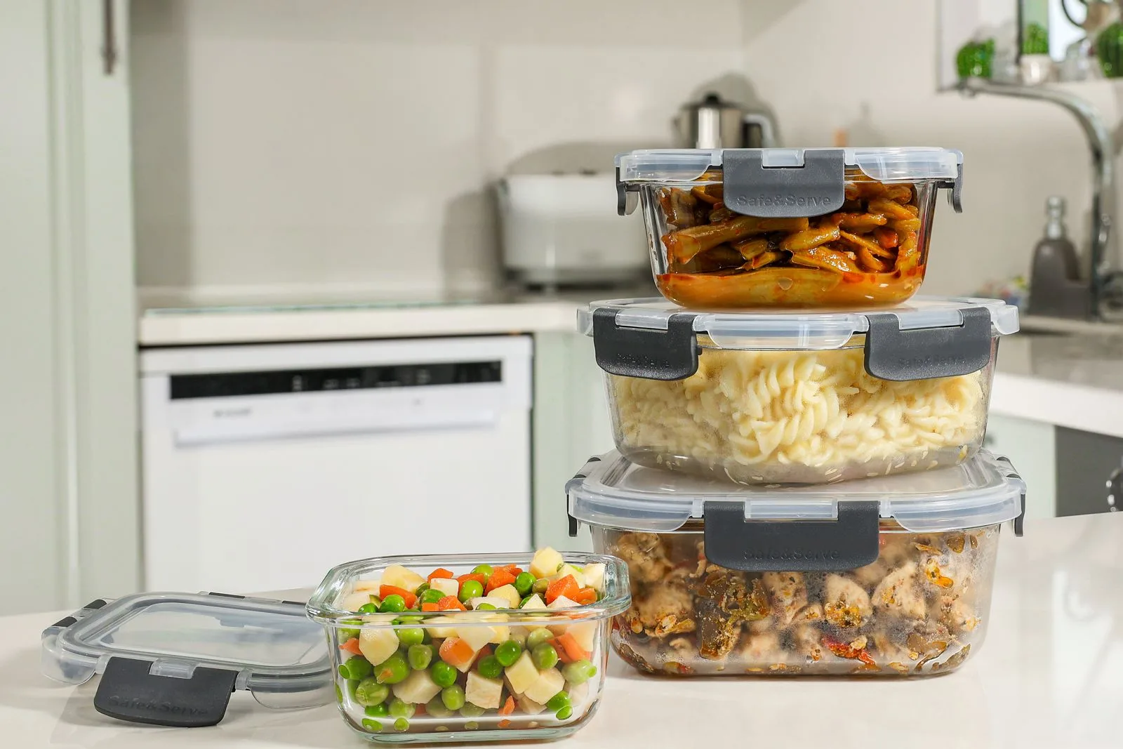 SAFE&SERVE No.3 Kare Kilitli Cam Saklama Kabı – 800 ml