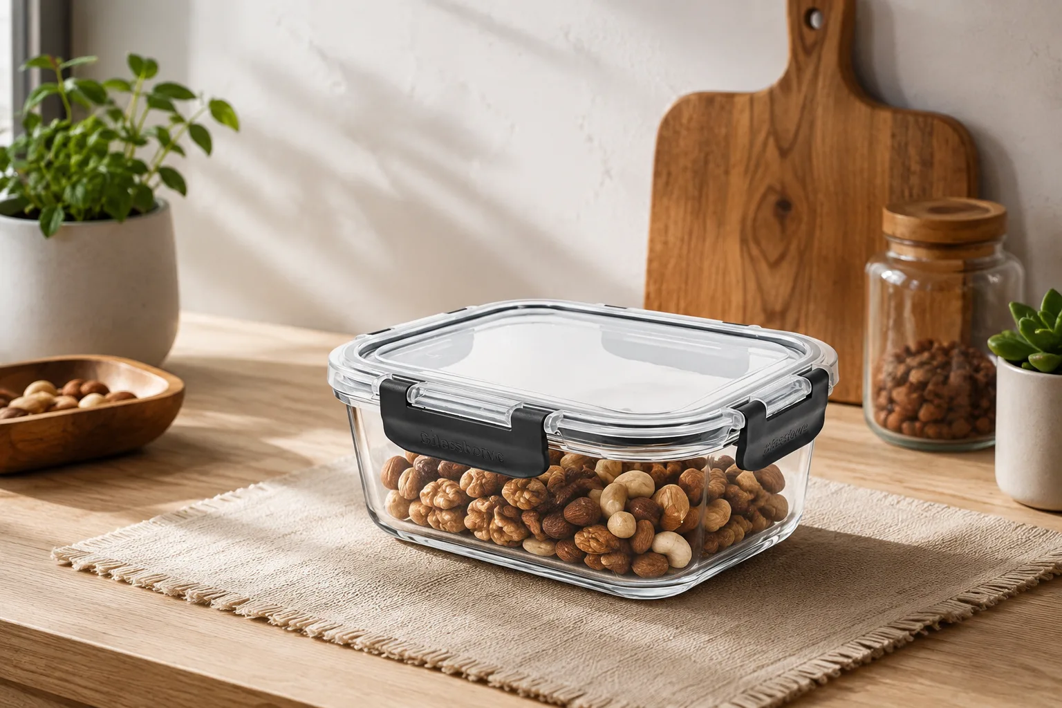 SAFE&SERVE No.3 Dikdörtgen Kilitli Cam Saklama Kabı – 1040 ml