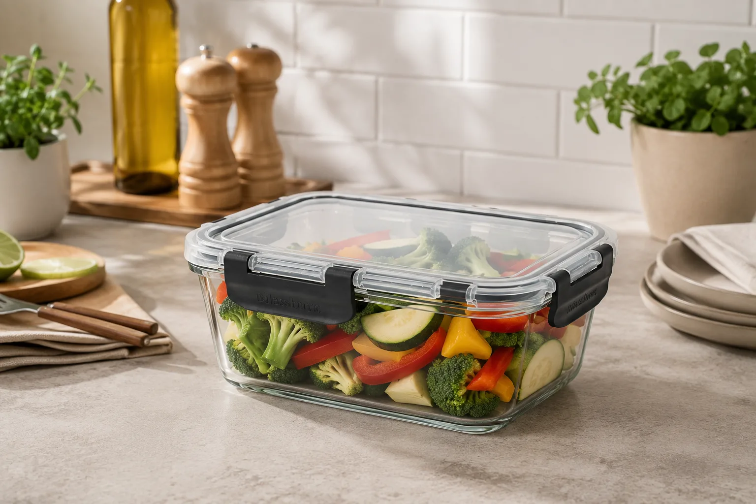 SAFE&SERVE No.4 Dikdörtgen Kilitli Cam Saklama Kabı – 1520 ml